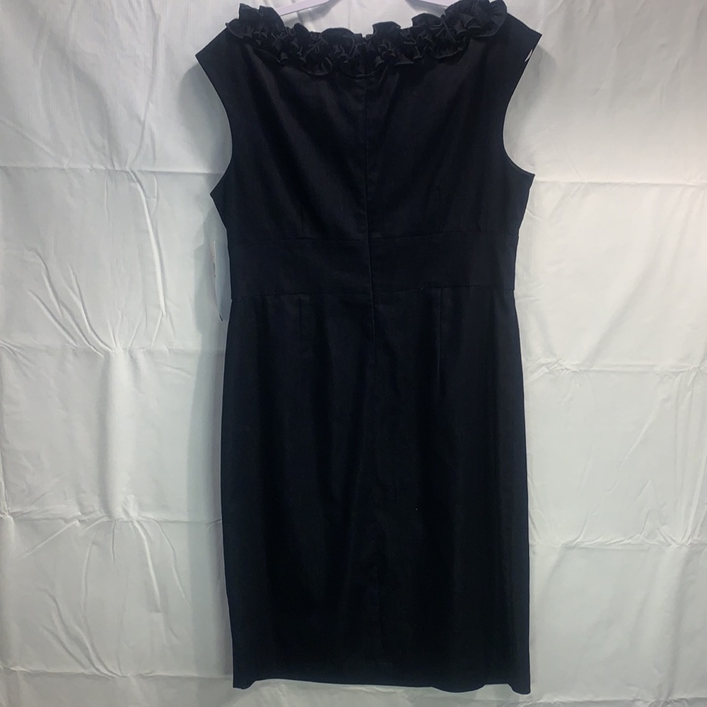 London Times size 14 dark wash blue sleeveless ruffle neck dress